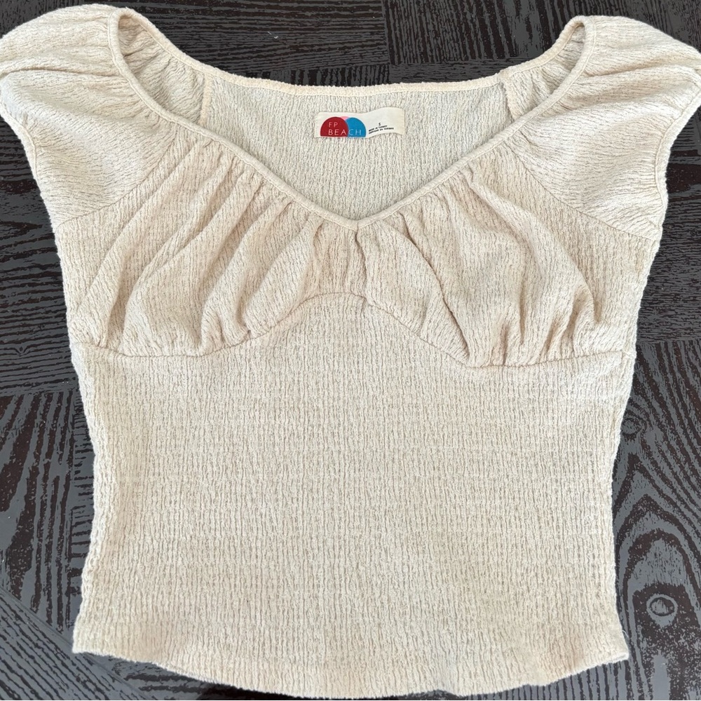 Free People beach crop Cream Textured Women's Top Small!